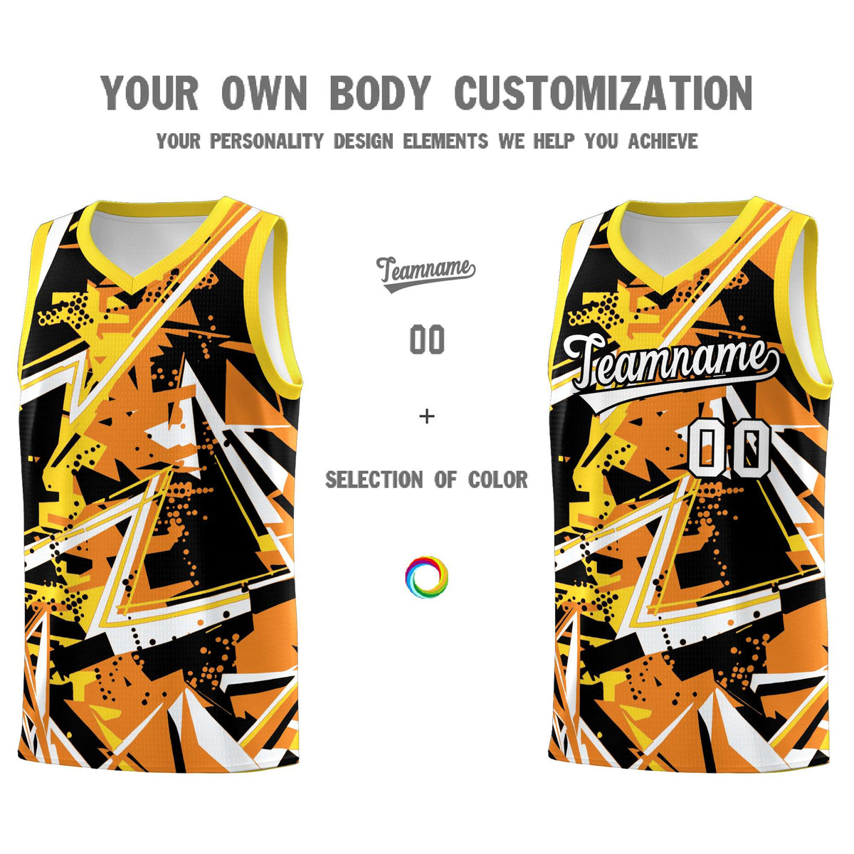 Custom Youth Basketball Jerseys Orange Gold Abstract Graffiti Personalized Street Style Uniform