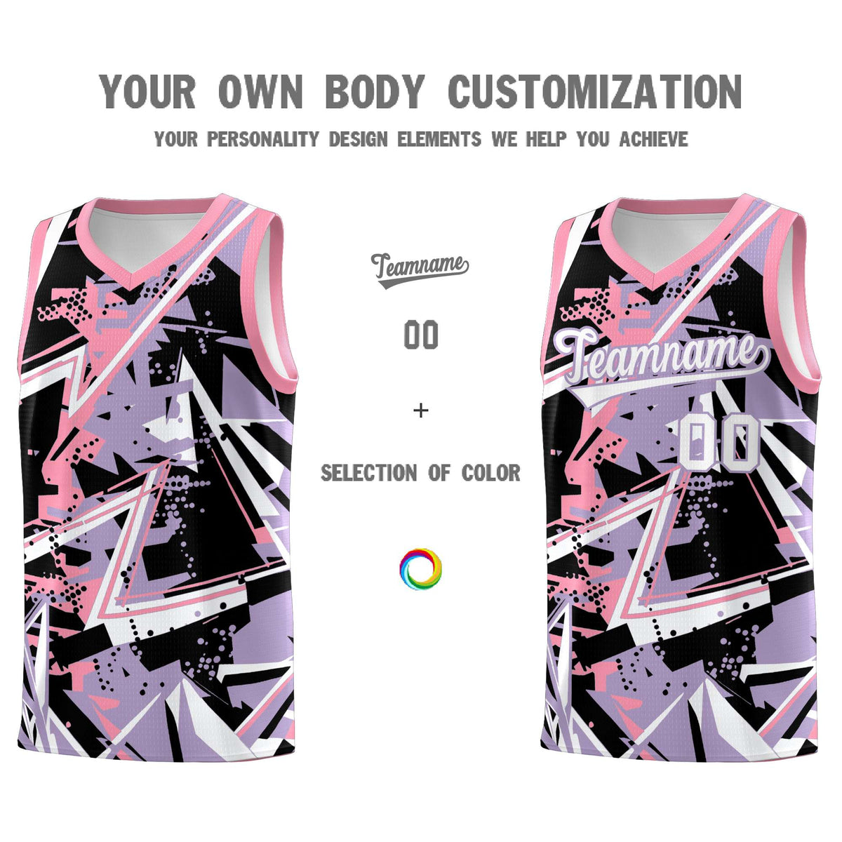 Custom Youth Basketball Jerseys Light Purple Pink Abstract Graffiti Personalized Team Name &amp; Number