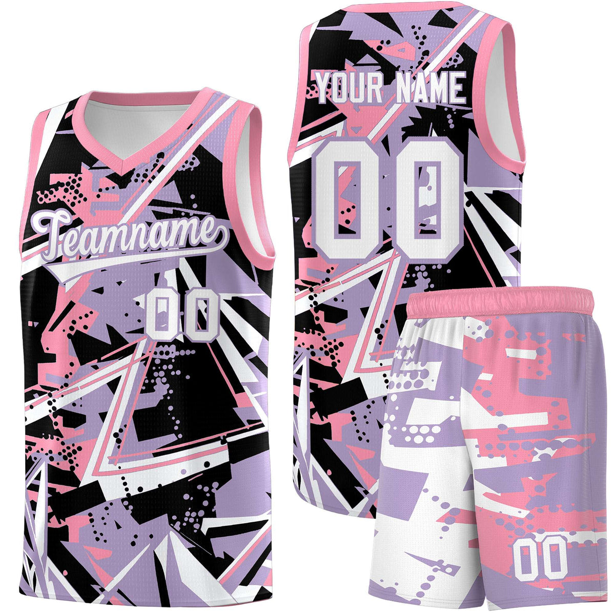 Custom Youth Basketball Jerseys Light Purple Pink Abstract Graffiti Personalized Team Name &amp; Number