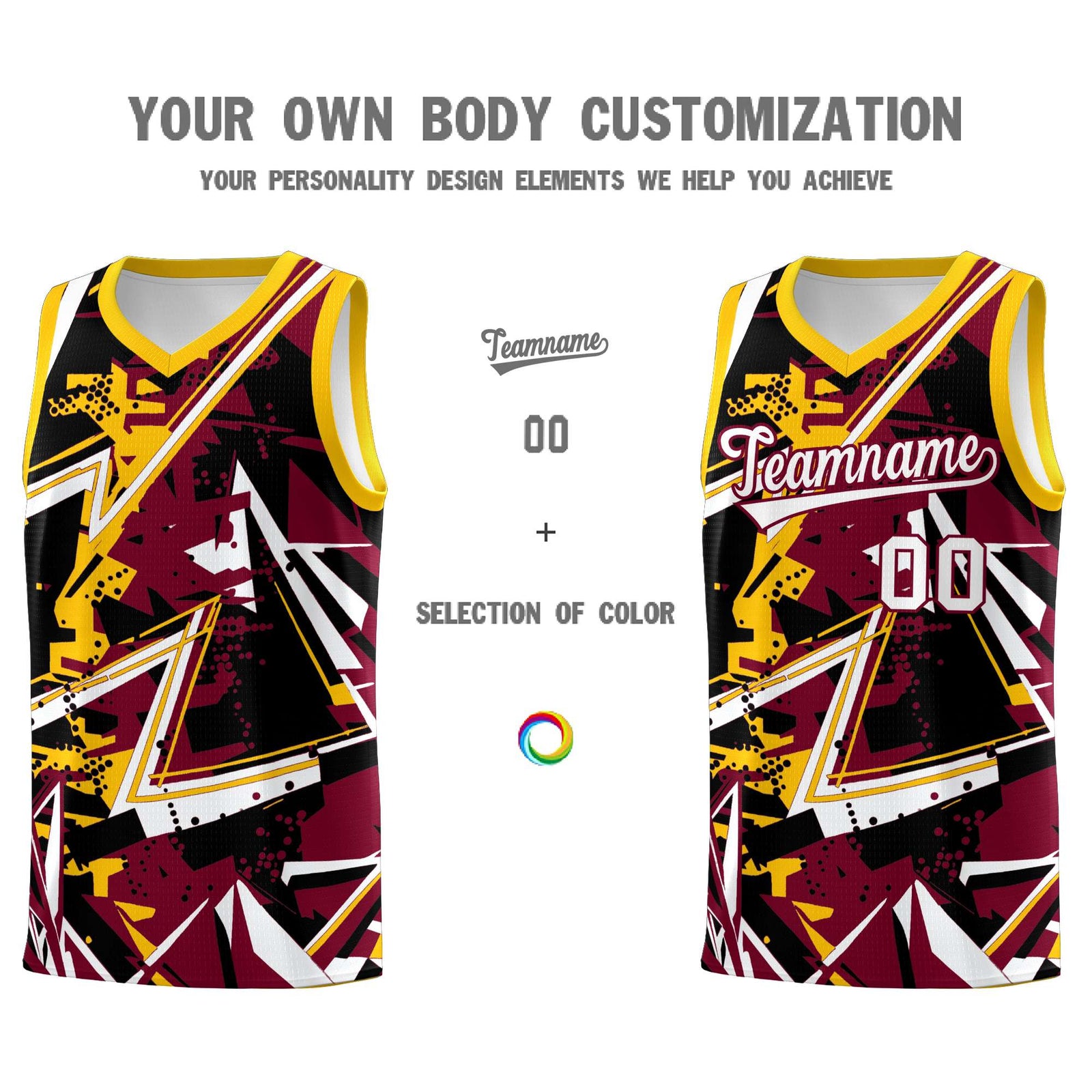 Custom Youth Basketball Jerseys Crimson Yellow Abstract Graffiti Urban Style Personalized Uniform