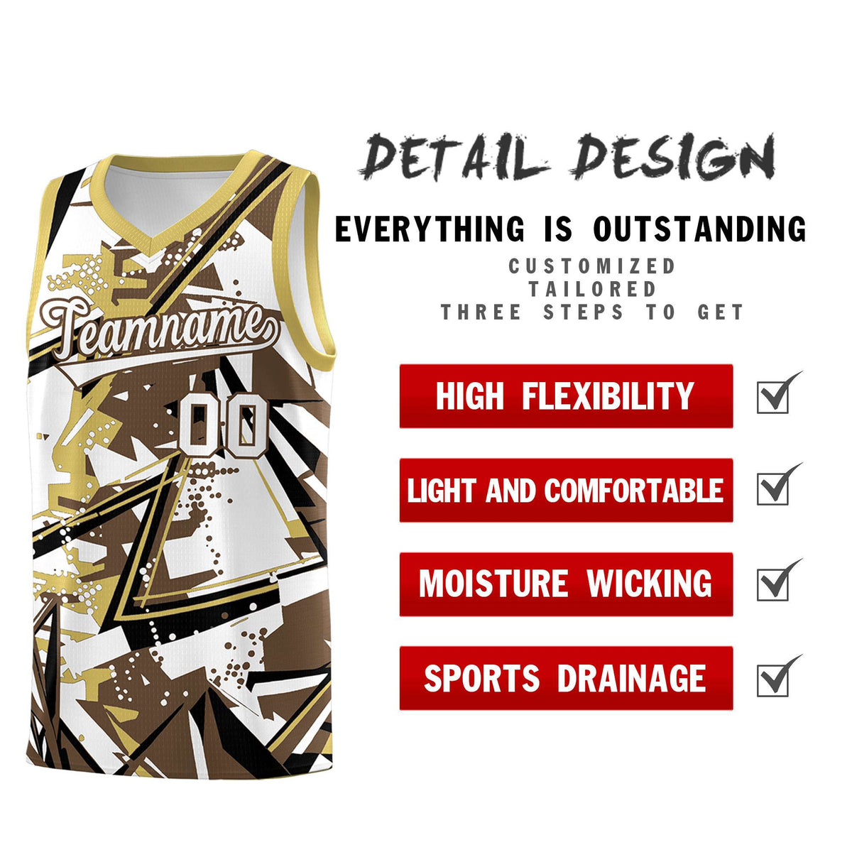 Custom Youth Basketball Jerseys Light Brown Old Gold Abstract Graffiti Personalized Team Name &amp; Number