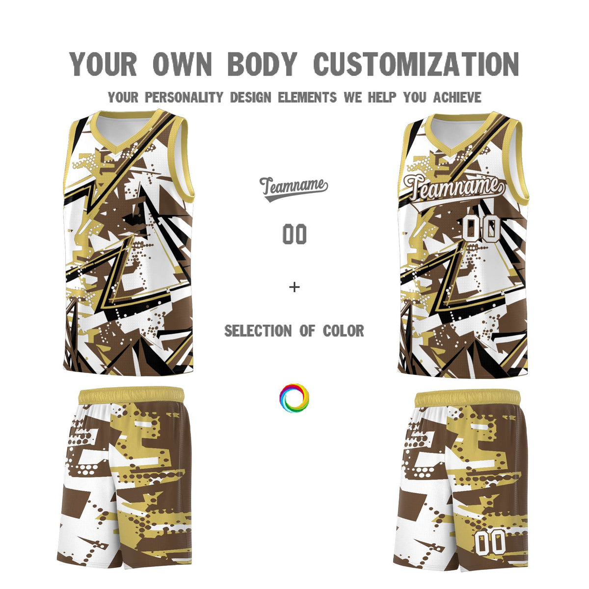 Custom Youth Basketball Jerseys Light Brown Old Gold Abstract Graffiti Personalized Team Name &amp; Number