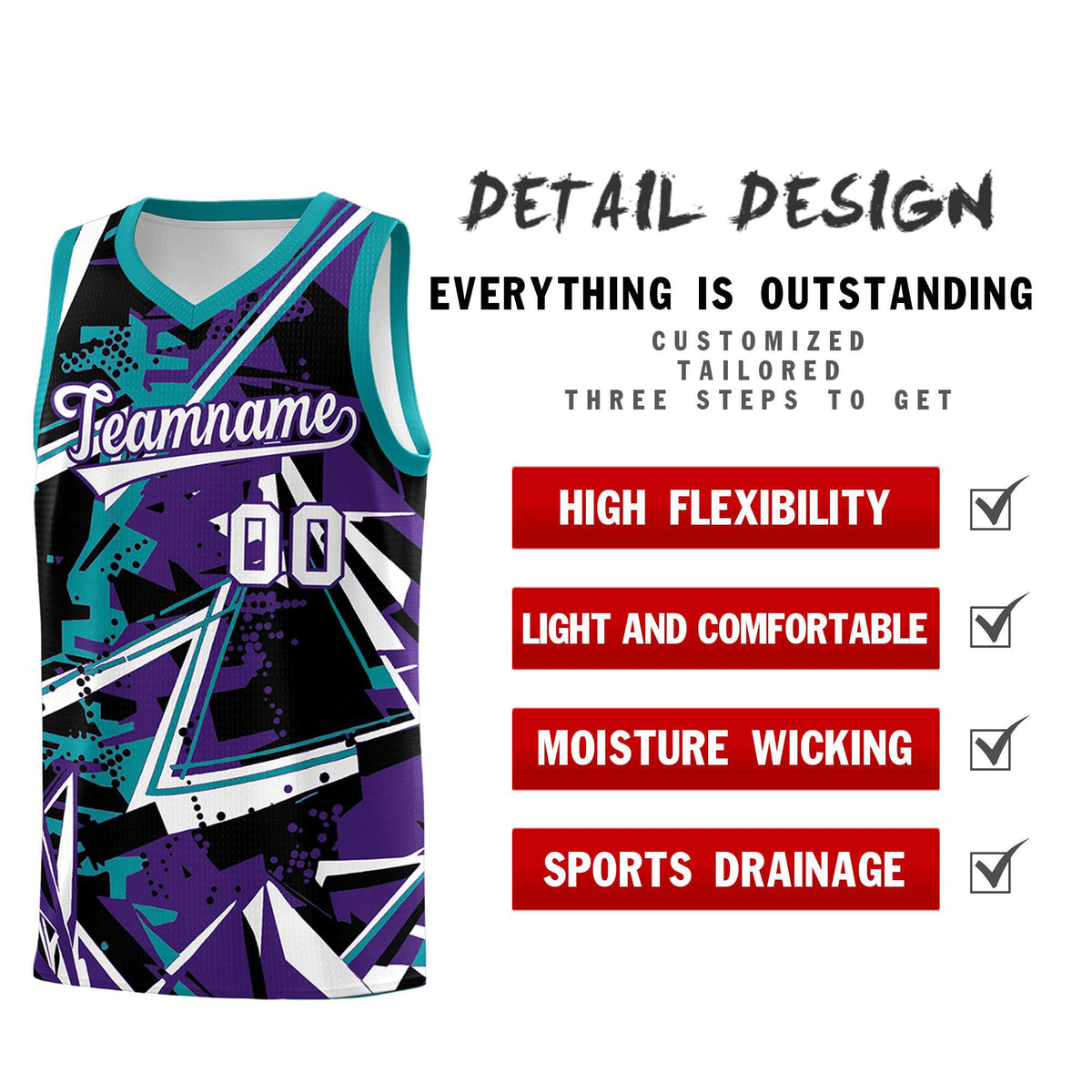Custom Youth Basketball Jerseys Purple Teal Abstract Graffiti Urban Style Personalized Uniform