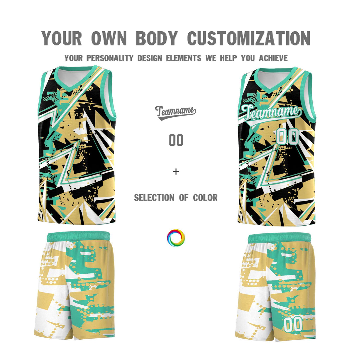 Custom Youth Basketball Jerseys Old Gold Bright Green Abstract Graffiti Personalized Street Style Uniform