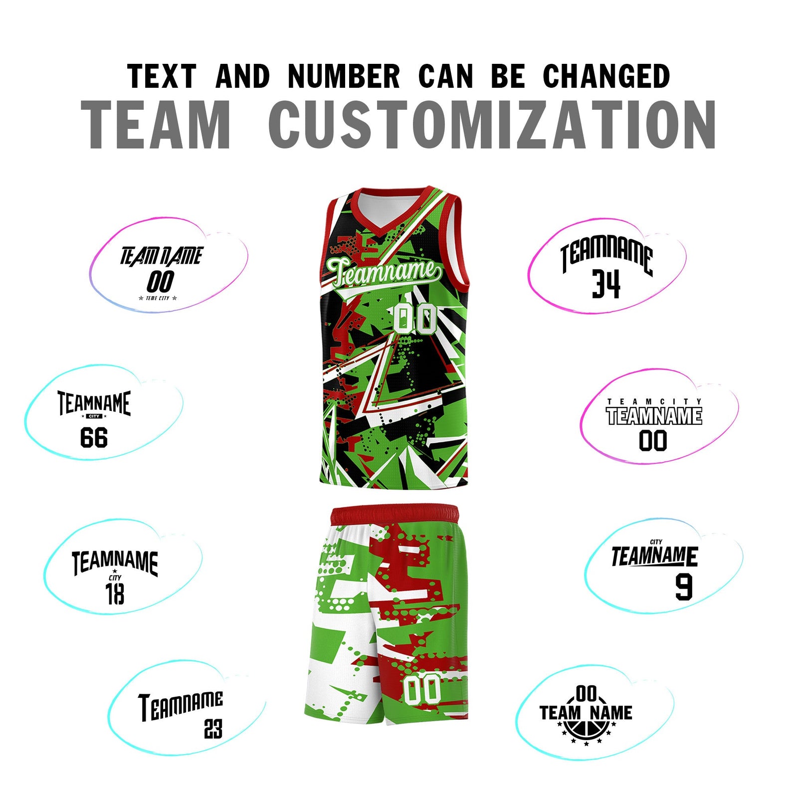 Custom Youth Basketball Jerseys Light Green Red Abstract Graffiti Urban Style Personalized Uniform