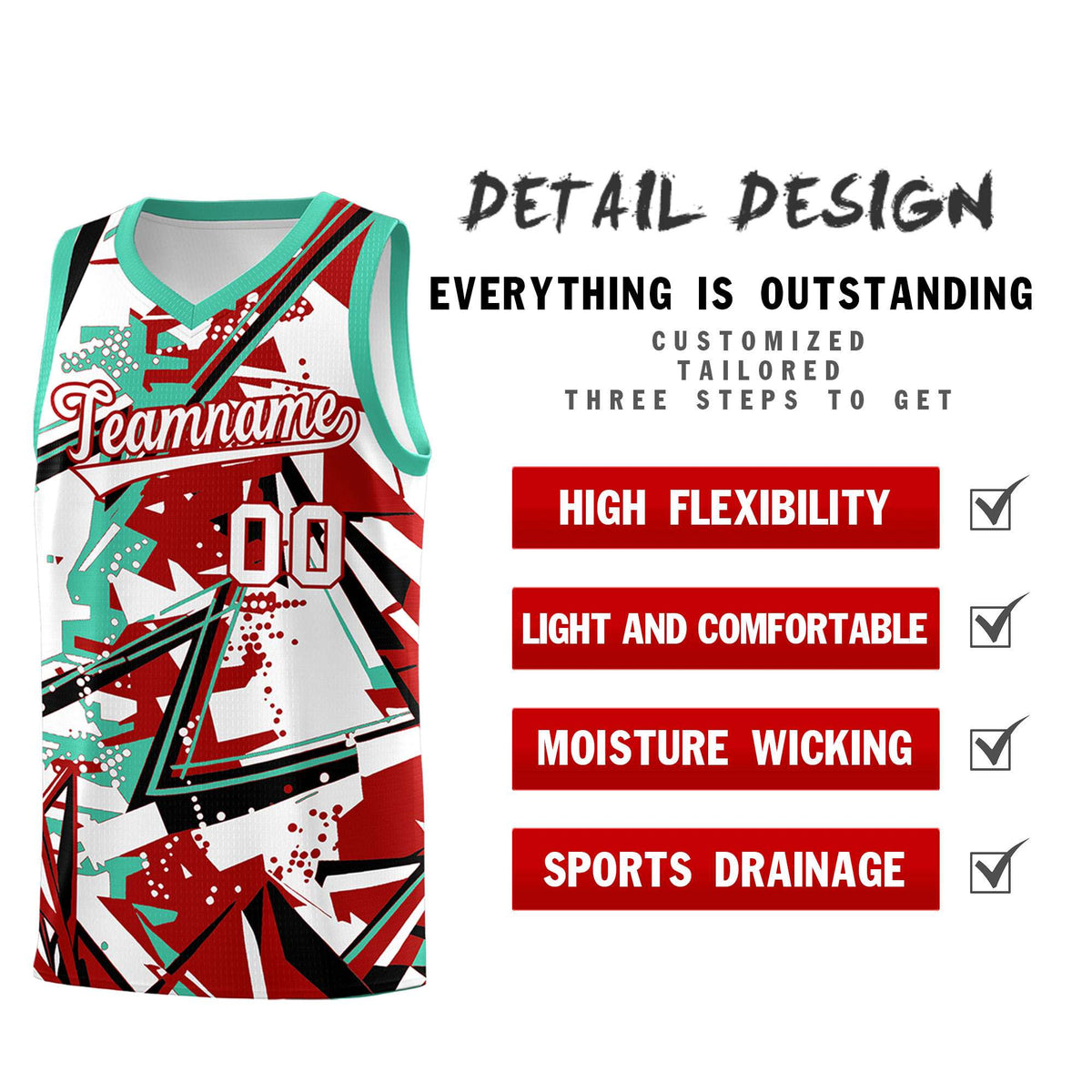 Custom Youth Basketball Jerseys Red Bright Green Abstract Graffiti Personalized Team Name &amp; Number