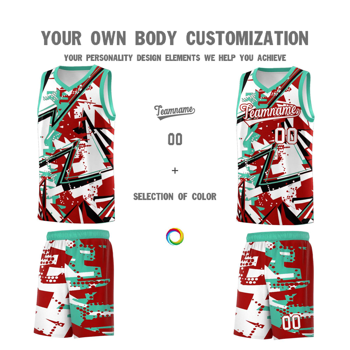 Custom Youth Basketball Jerseys Red Bright Green Abstract Graffiti Personalized Team Name &amp; Number