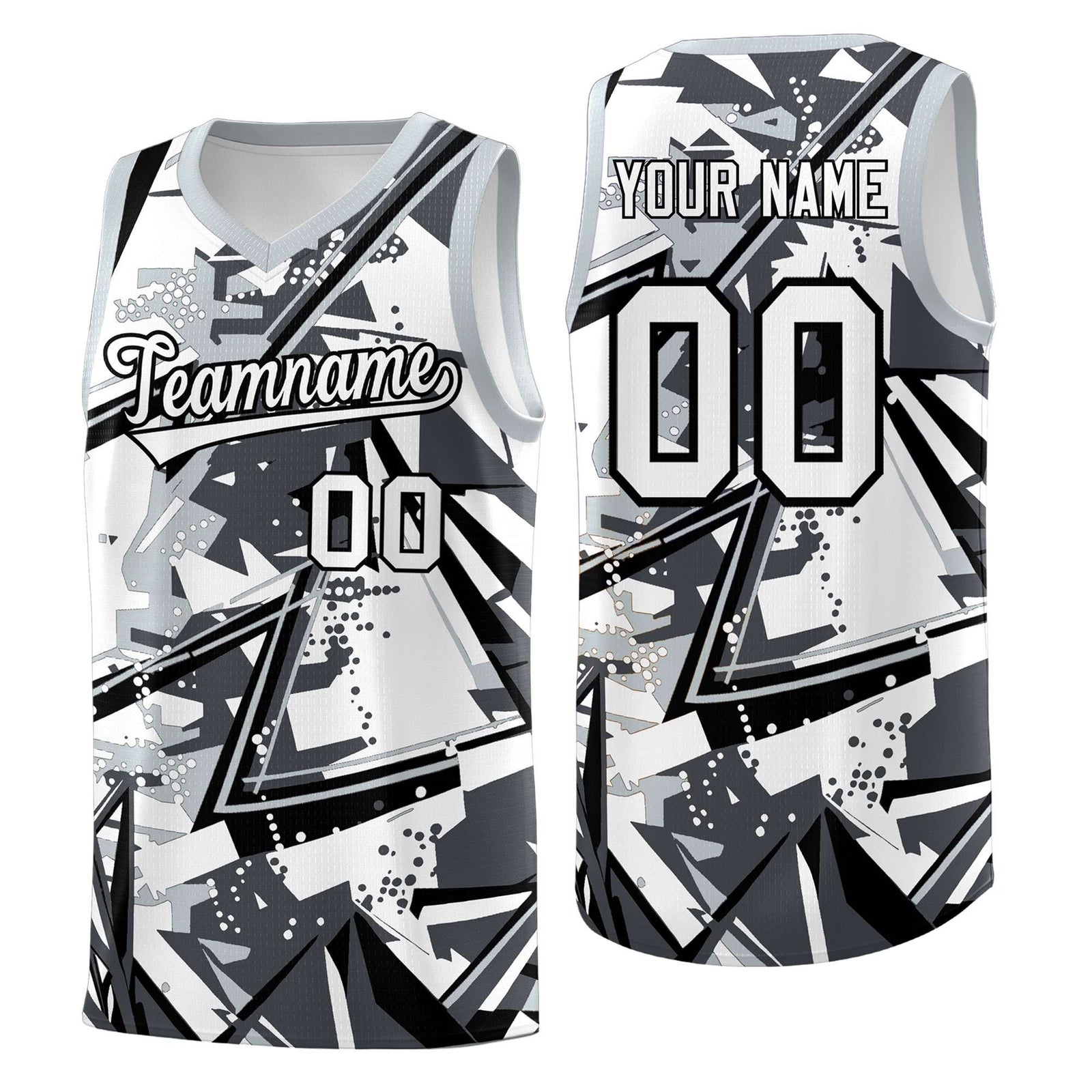 Custom Youth Basketball Jerseys Gray Silver Abstract Graffiti Personalized Team Name & Number