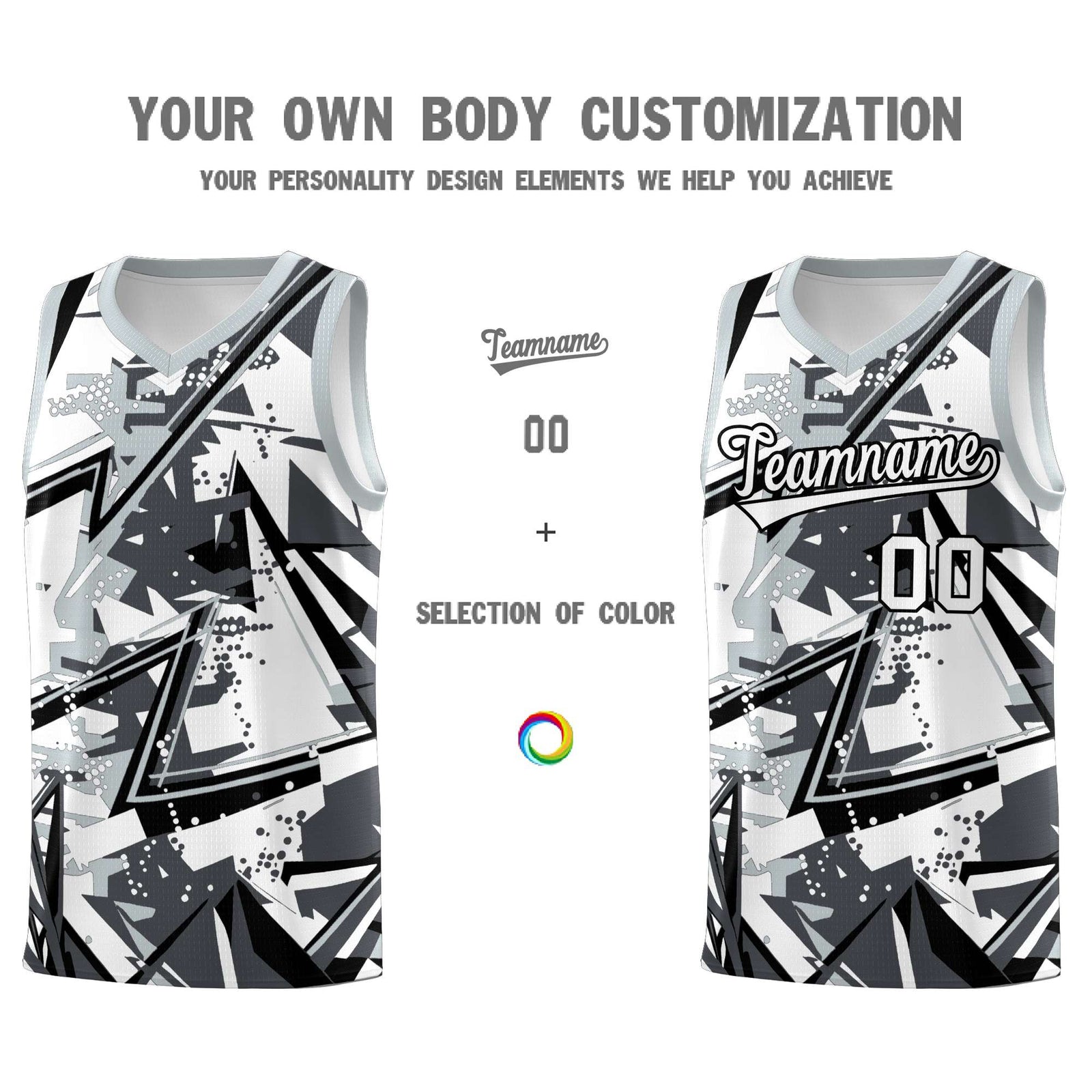 Custom Youth Basketball Jerseys Gray Silver Abstract Graffiti Personalized Team Name & Number