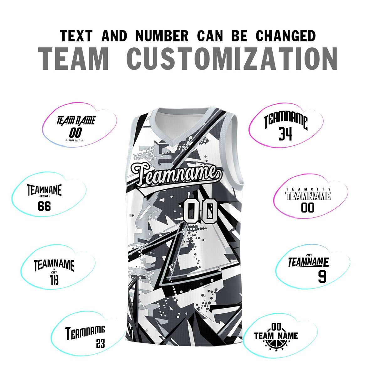 Custom Youth Basketball Jerseys Gray Silver Abstract Graffiti Personalized Team Name &amp; Number