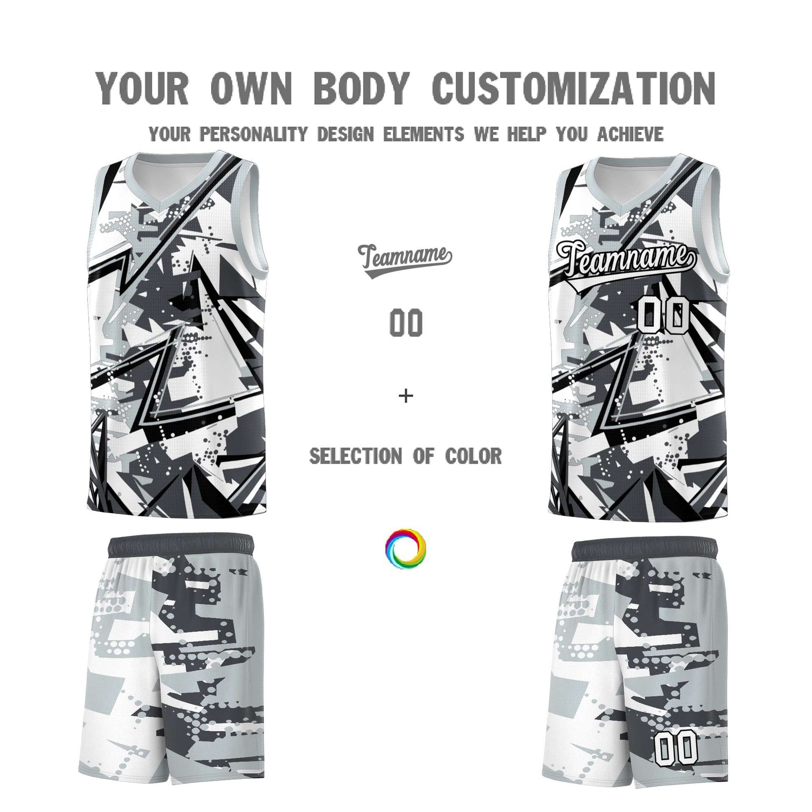 Custom Youth Basketball Jerseys Gray Silver Abstract Graffiti Personalized Team Name & Number