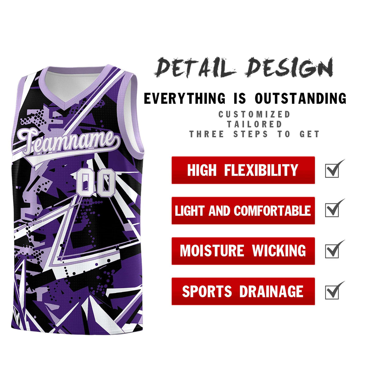 Custom Youth Basketball Jerseys Purple Light Purple Abstract Graffiti Urban Style Personalized Uniform