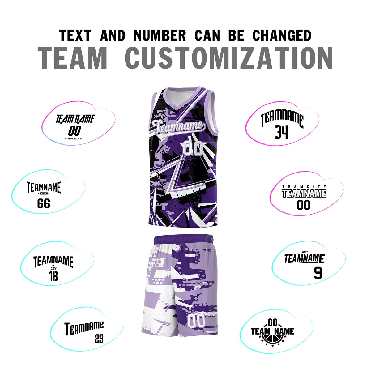 Custom Youth Basketball Jerseys Purple Light Purple Abstract Graffiti Urban Style Personalized Uniform