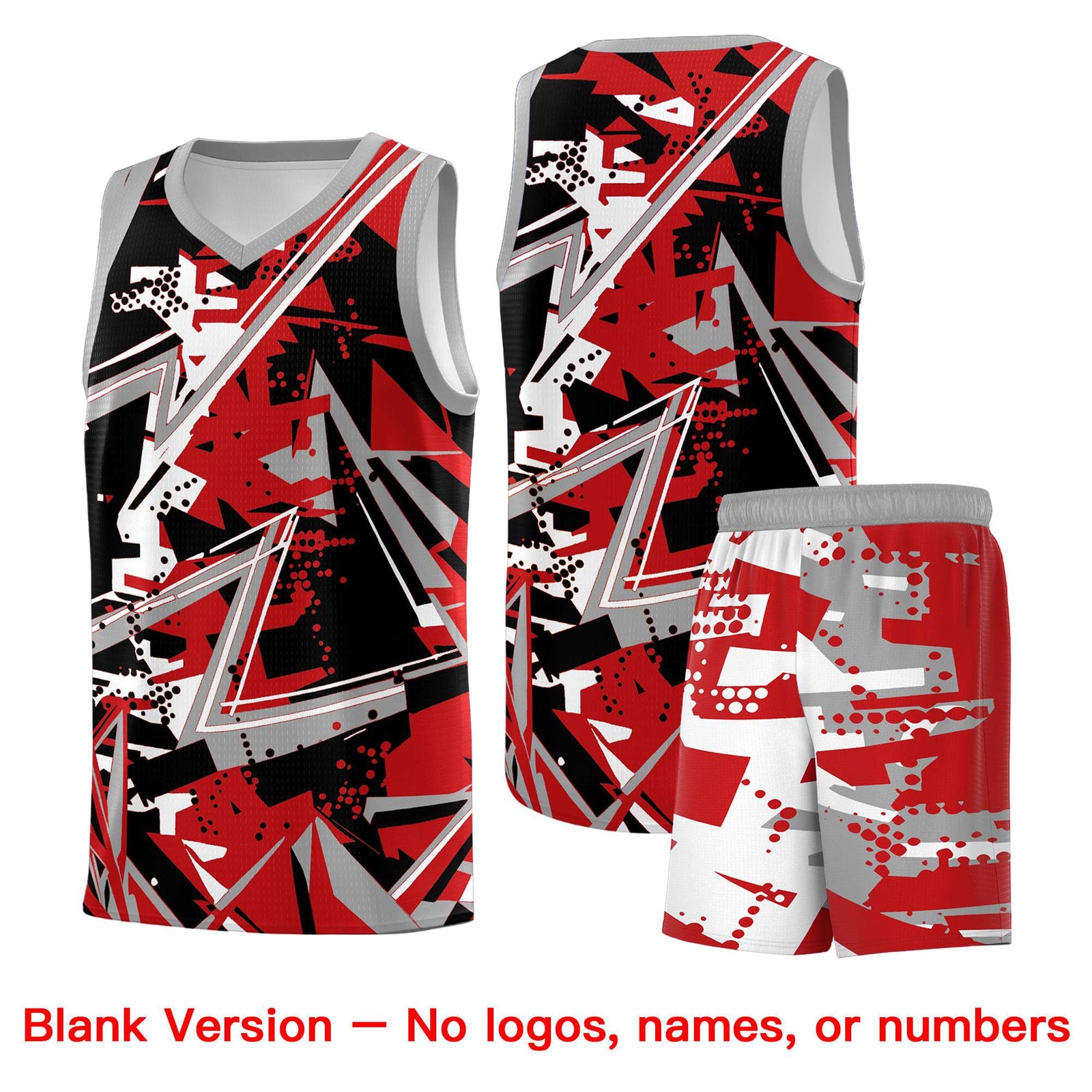 Custom Youth Basketball Jerseys Red Gray Abstract Graffiti Personalized Team Name & Number