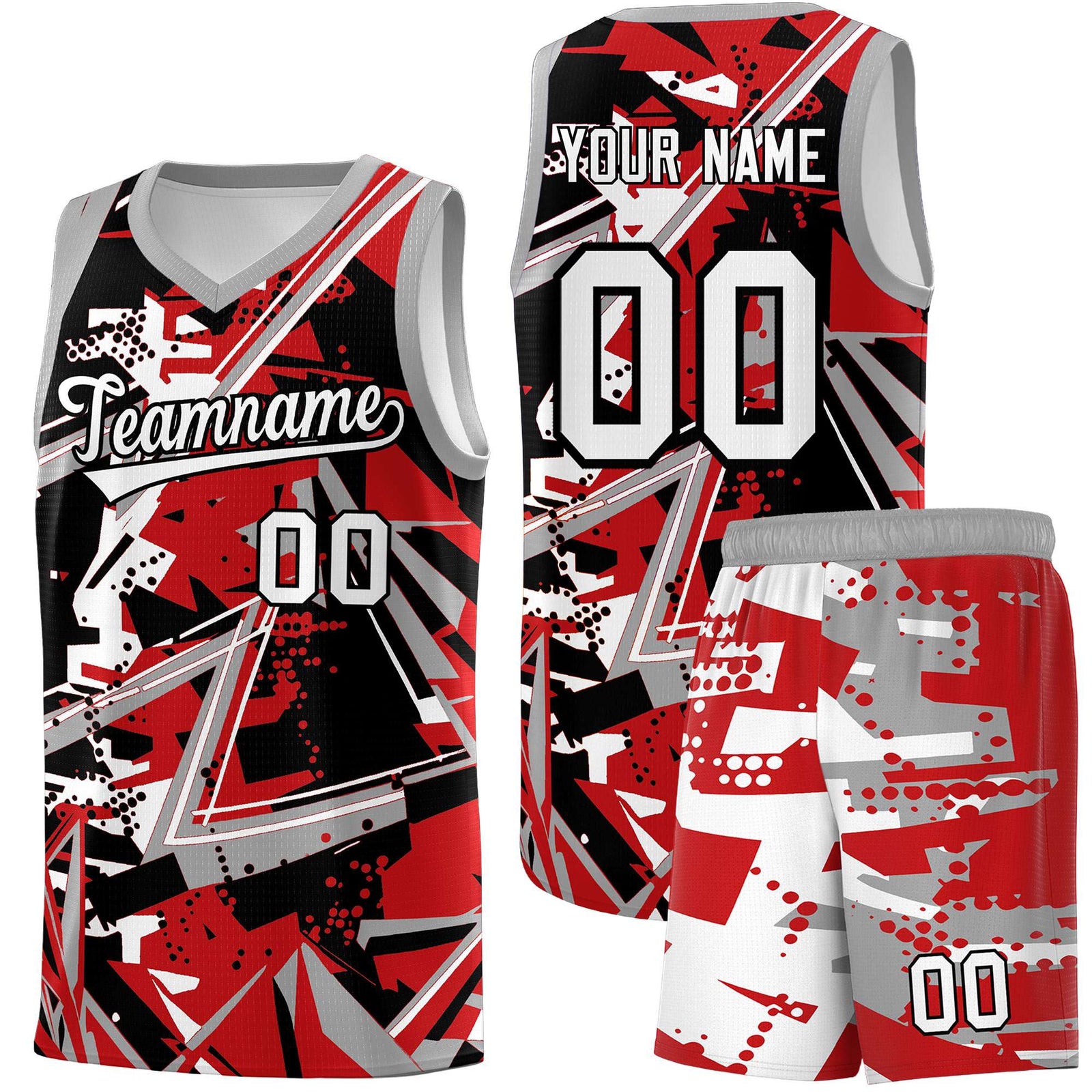 Custom Youth Basketball Jerseys Red Gray Abstract Graffiti Personalized Team Name & Number