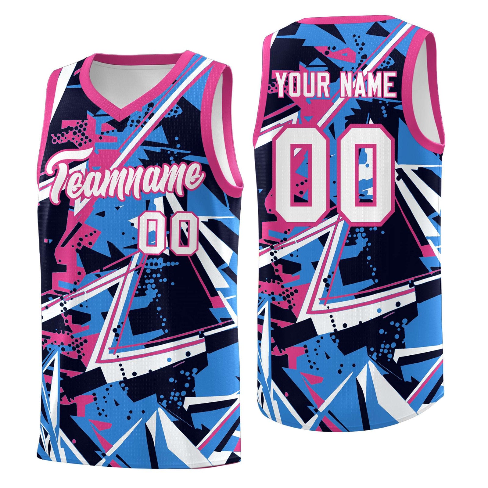 Custom Youth Basketball Jerseys Light Blue Pink Abstract Graffiti Personalized Street Style Uniform