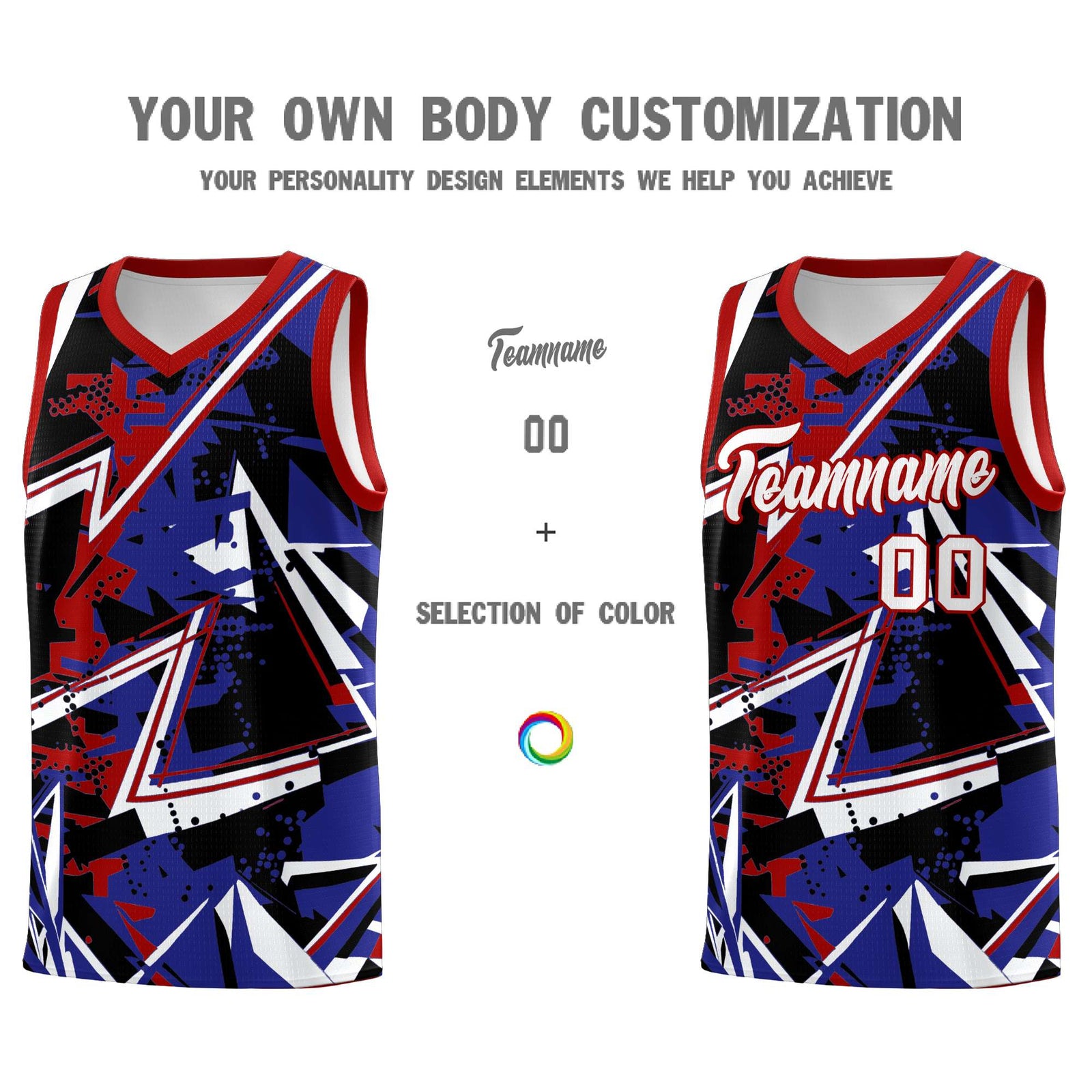 Custom Youth Basketball Jerseys Royal Red Abstract Graffiti Urban Style Personalized Uniform
