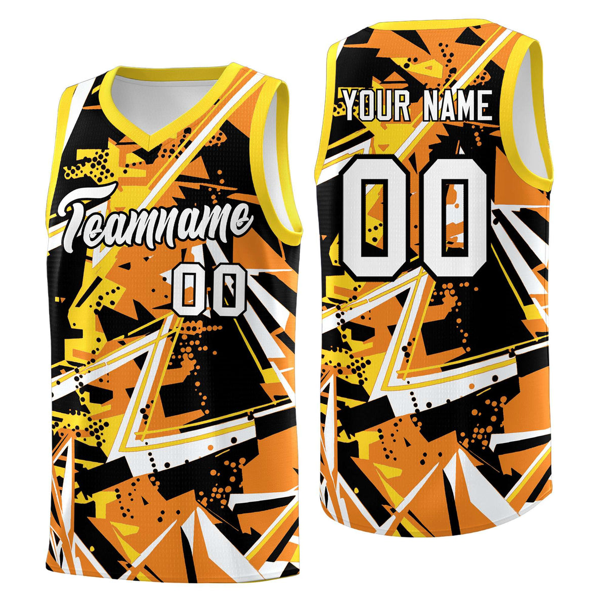 Custom Youth Basketball Jerseys Orange Gold Abstract Graffiti Personalized Street Style Uniform