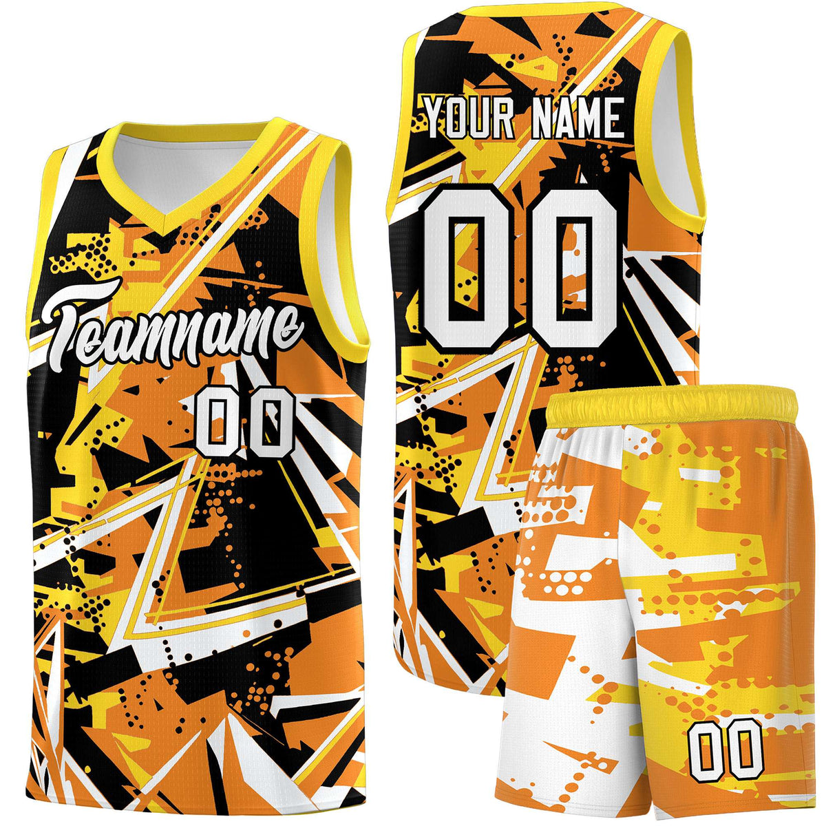 Custom Youth Basketball Jerseys Orange Gold Abstract Graffiti Personalized Street Style Uniform