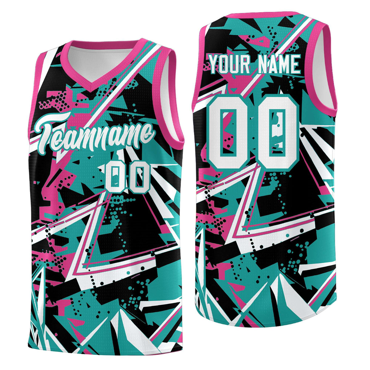 Custom Youth Basketball Jerseys Aqua Rose Red Abstract Graffiti Urban Style Personalized Uniform