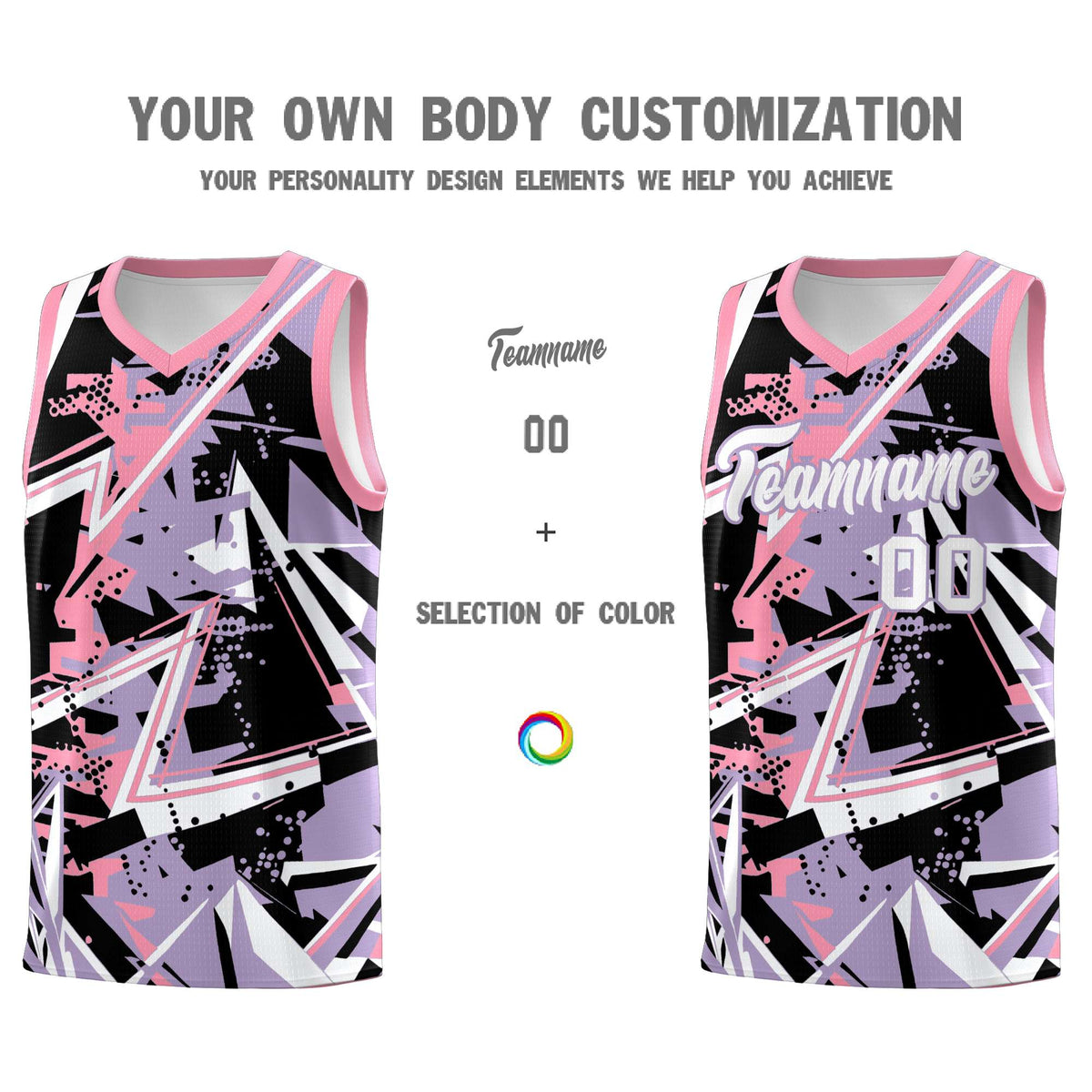 Custom Youth Basketball Jerseys Light Purple Pink Abstract Graffiti Personalized Team Name &amp; Number