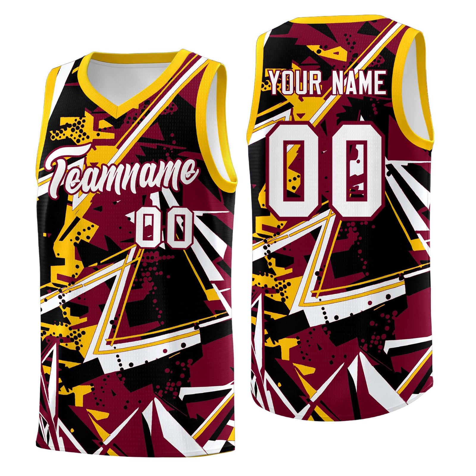 Custom Youth Basketball Jerseys Crimson Yellow Abstract Graffiti Urban Style Personalized Uniform
