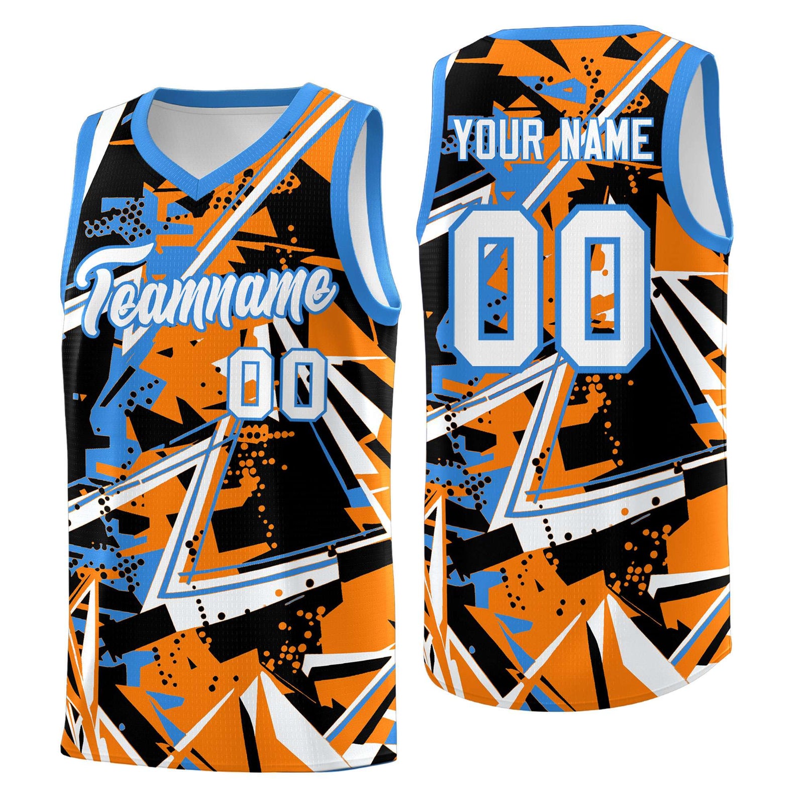 Custom Youth Basketball Jerseys Orange Light Blue Abstract Graffiti Personalized Street Style Uniform
