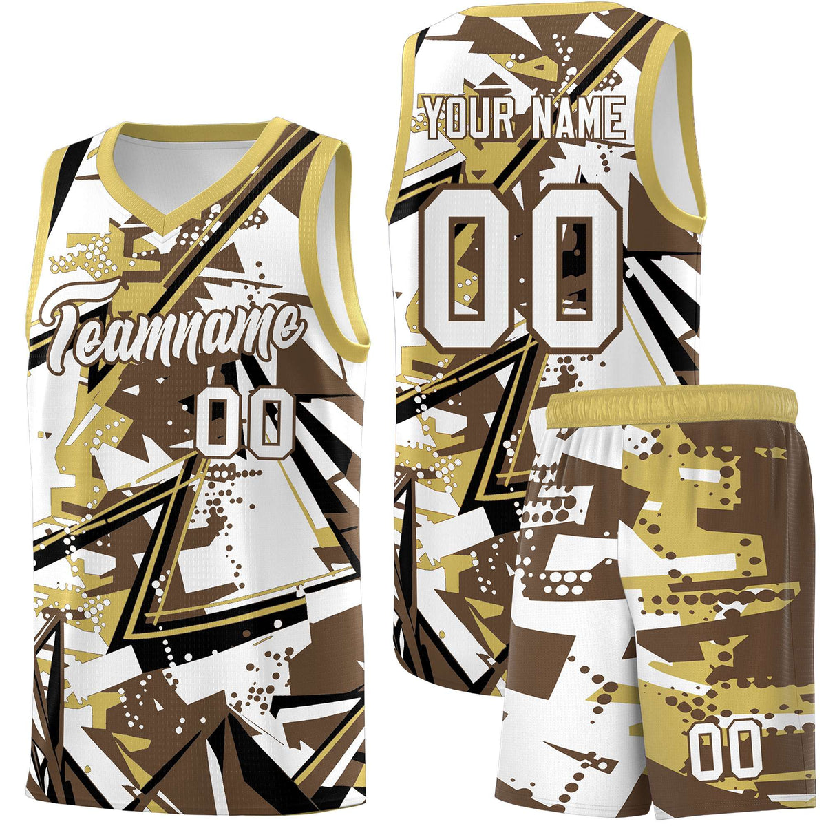 Custom Youth Basketball Jerseys Light Brown Old Gold Abstract Graffiti Personalized Team Name &amp; Number