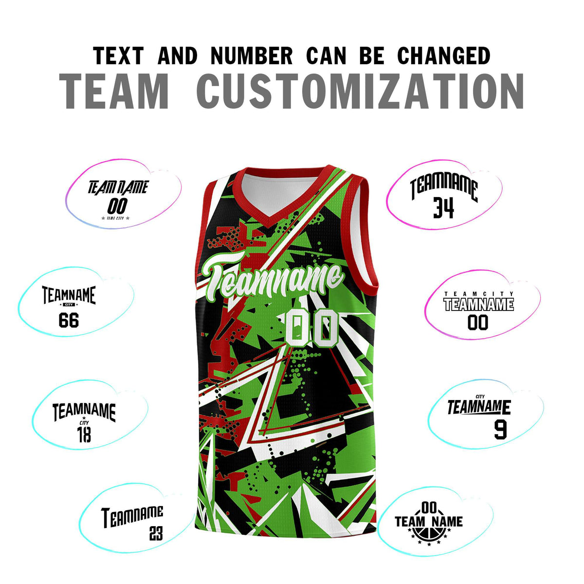 Custom Youth Basketball Jerseys Light Green Red Abstract Graffiti Urban Style Personalized Uniform