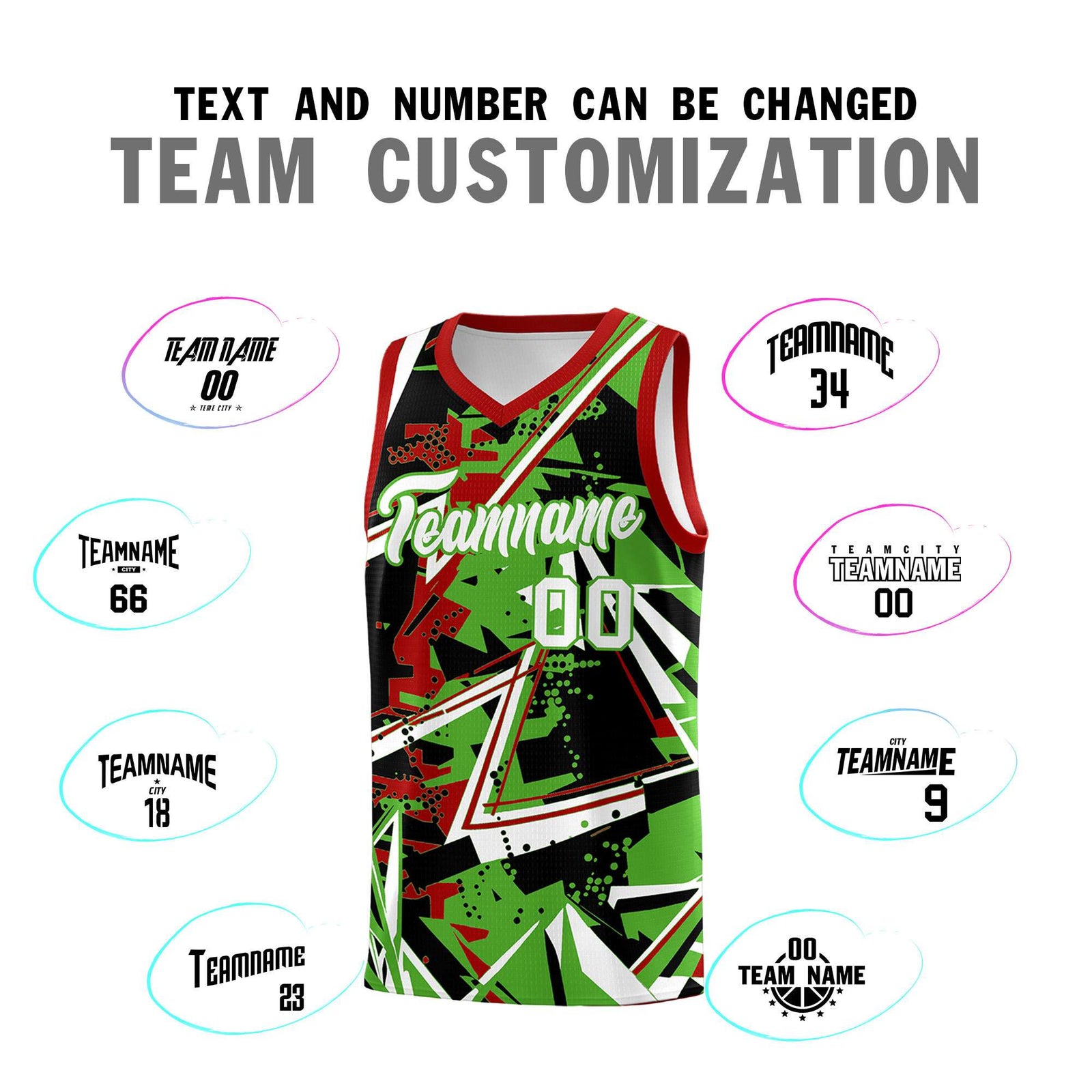 Custom Youth Basketball Jerseys Light Green Red Abstract Graffiti Urban Style Personalized Uniform