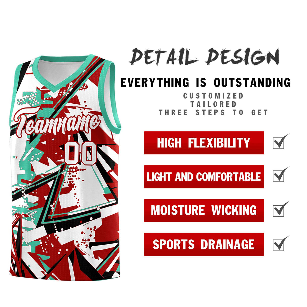 Custom Youth Basketball Jerseys Red Bright Green Abstract Graffiti Personalized Team Name &amp; Number