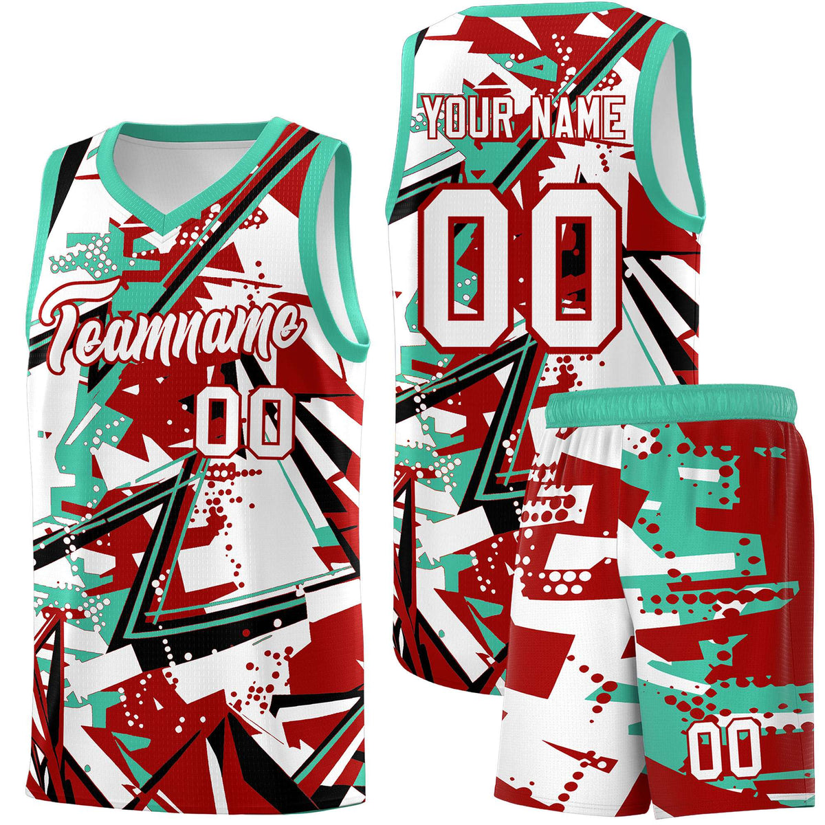 Custom Youth Basketball Jerseys Red Bright Green Abstract Graffiti Personalized Team Name &amp; Number