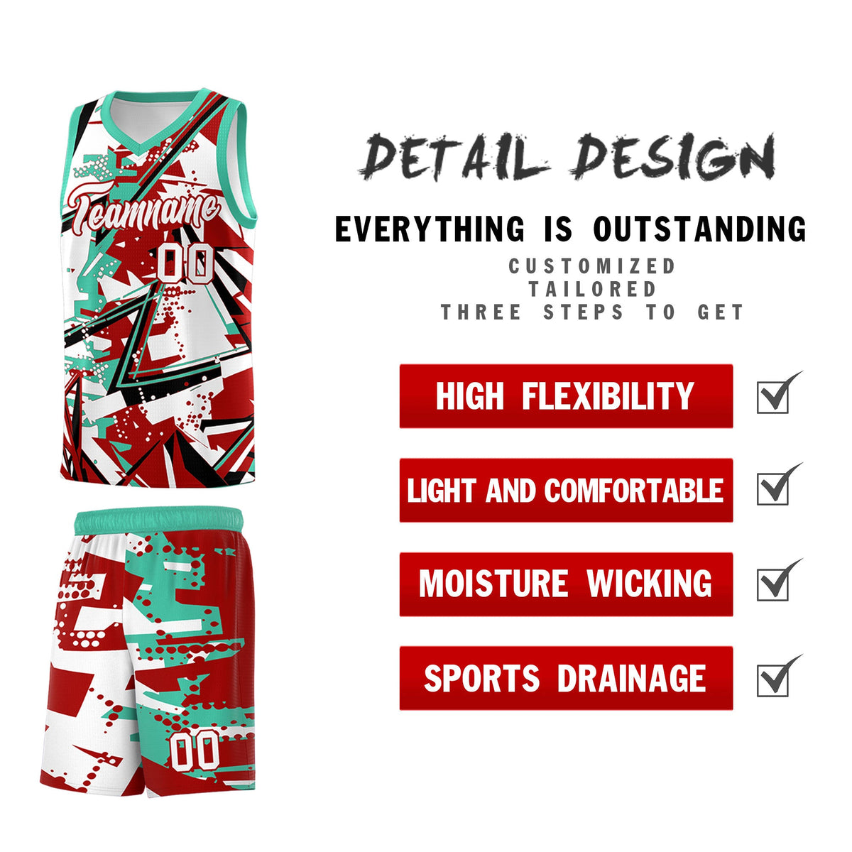 Custom Youth Basketball Jerseys Red Bright Green Abstract Graffiti Personalized Team Name &amp; Number