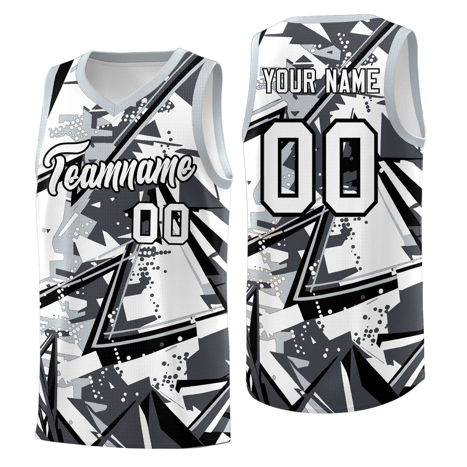 Custom Youth Basketball Jerseys Gray Silver Abstract Graffiti Personalized Team Name & Number