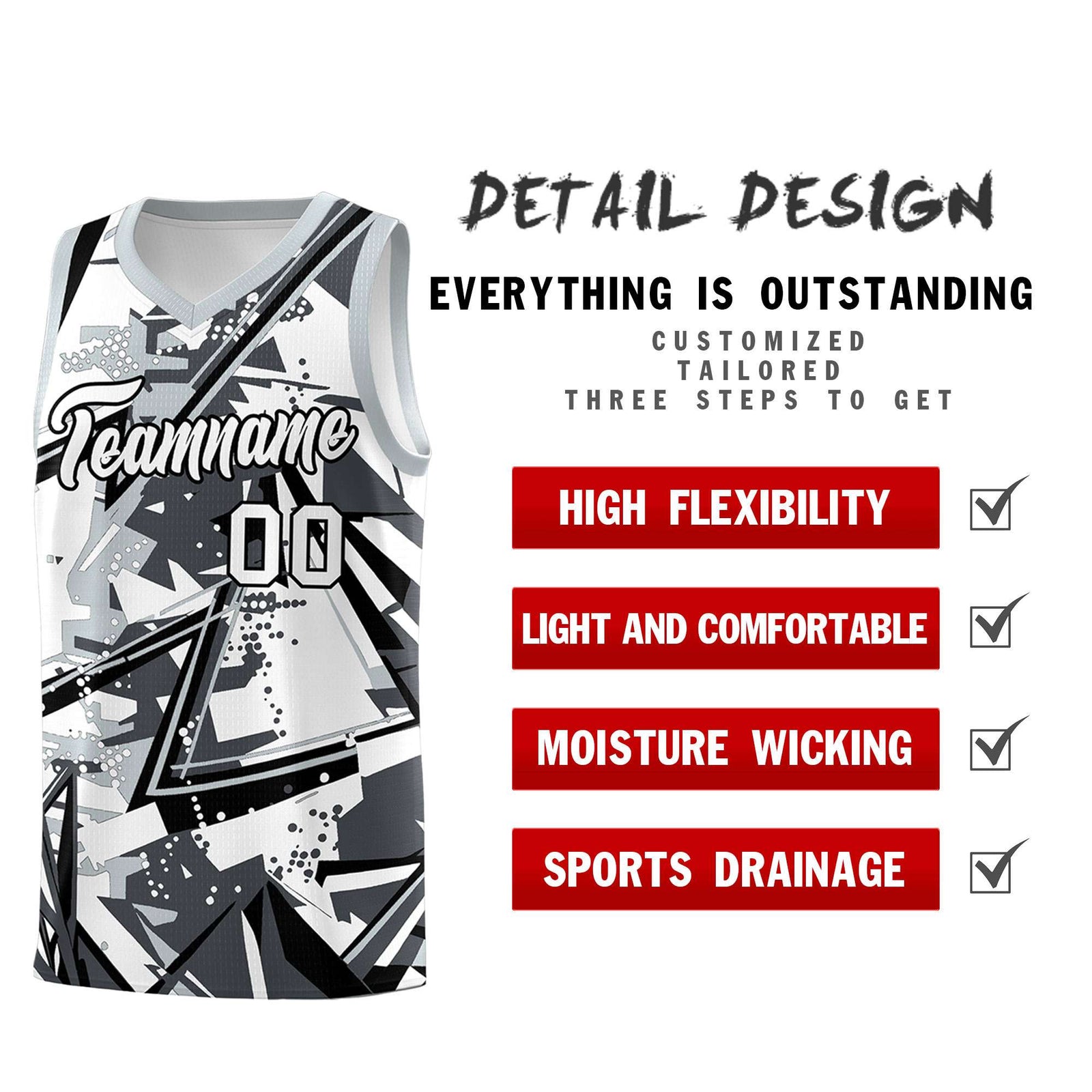Custom Youth Basketball Jerseys Gray Silver Abstract Graffiti Personalized Team Name & Number