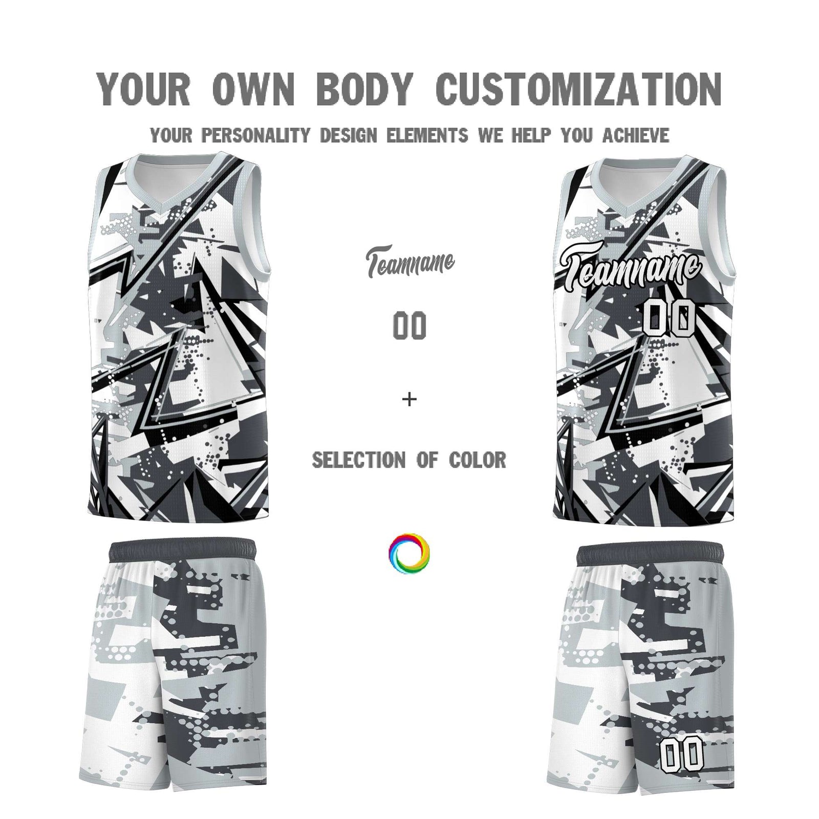 Custom Youth Basketball Jerseys Gray Silver Abstract Graffiti Personalized Team Name & Number