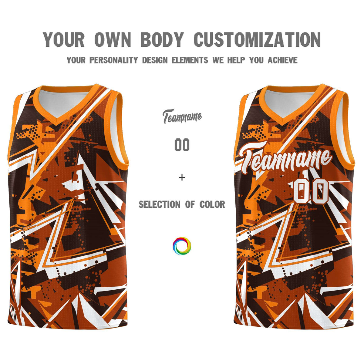 Custom Youth Basketball Jerseys Dark Orange Orange Abstract Graffiti Personalized Street Style Uniform
