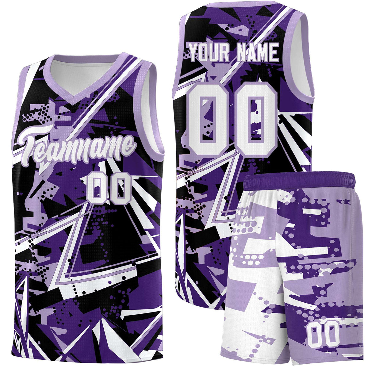 Custom Youth Basketball Jerseys Purple Light Purple Abstract Graffiti Urban Style Personalized Uniform