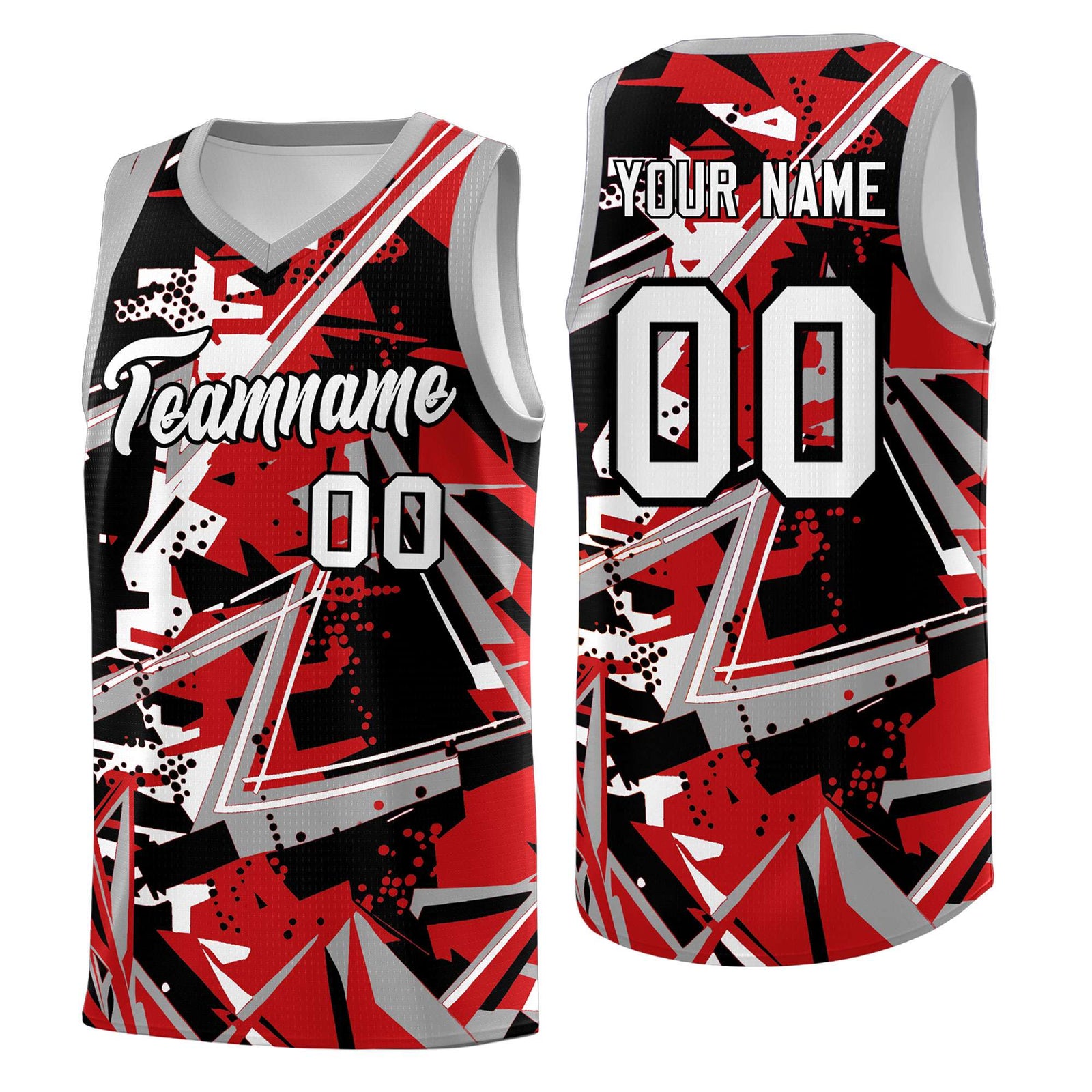 Custom Youth Basketball Jerseys Red Gray Abstract Graffiti Personalized Team Name & Number