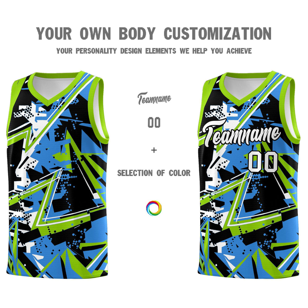Custom Youth Basketball Jerseys Light Blue Neon Green Abstract Graffiti Personalized Street Style Uniform