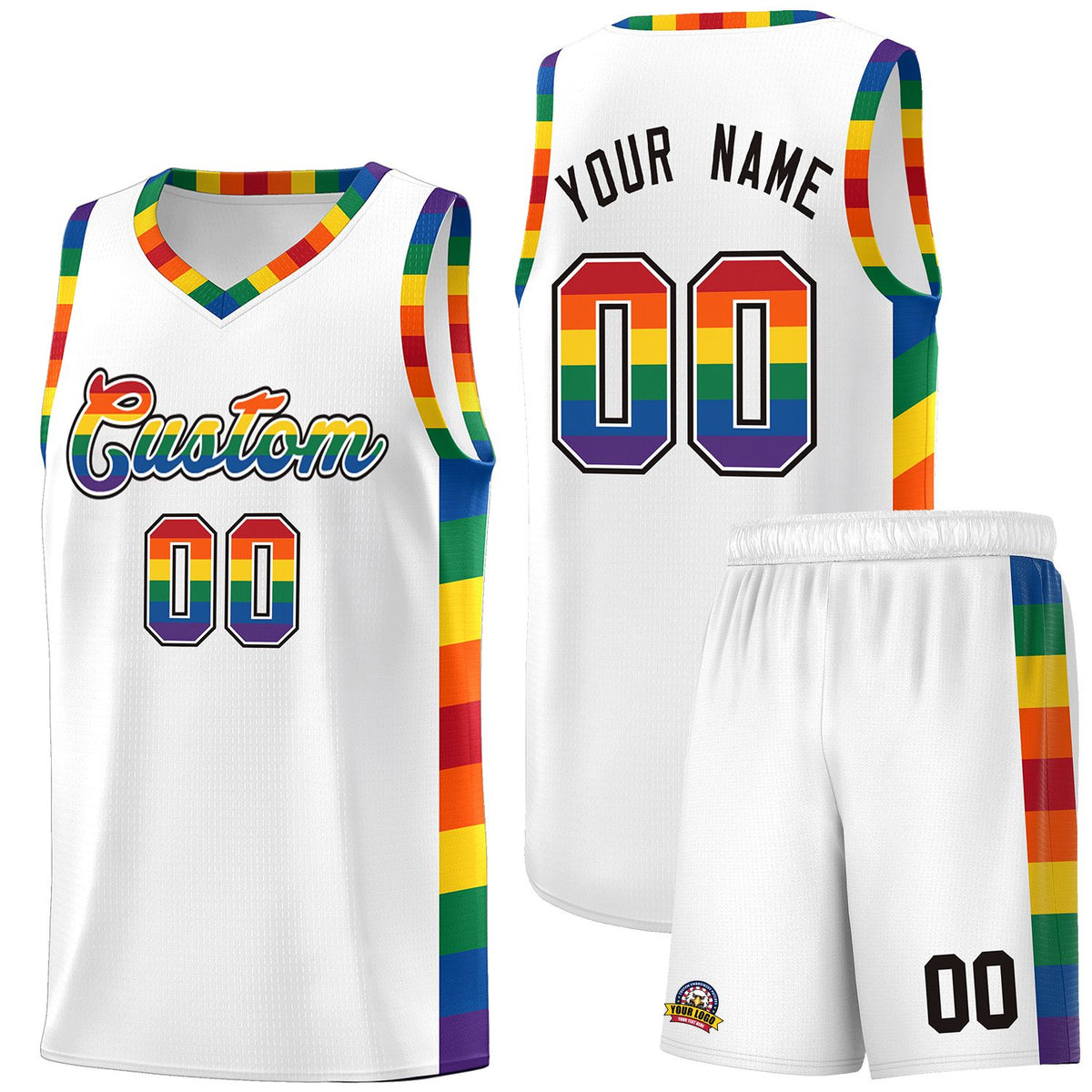 Custom White LGBT Rainbow For Pride Month Sports Uniform Basketball Jersey