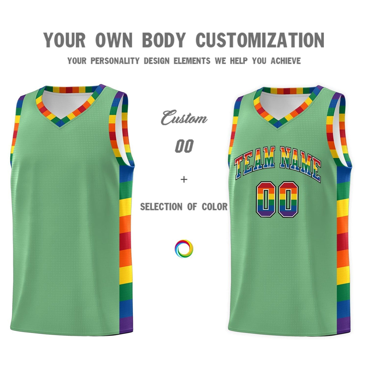 Custom Green LGBT Rainbow For Pride Month Sports Uniform Basketball Jersey