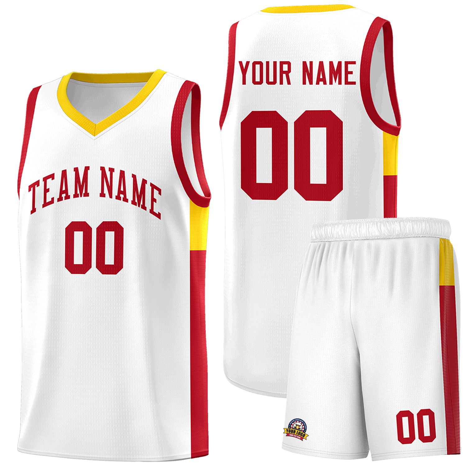 Custom White Red Side Two-Tone Classic Sports Uniform Basketball Jersey