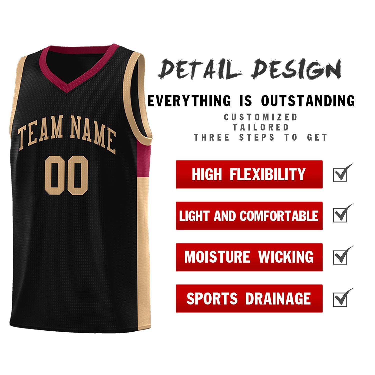 Custom Black Old Gold Side Two-Tone Classic Sports Uniform Basketball Jersey