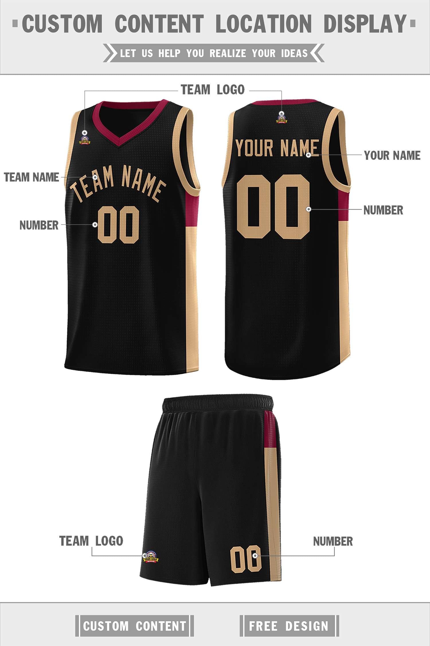 Custom Black Old Gold Side Two-Tone Classic Sports Uniform Basketball Jersey