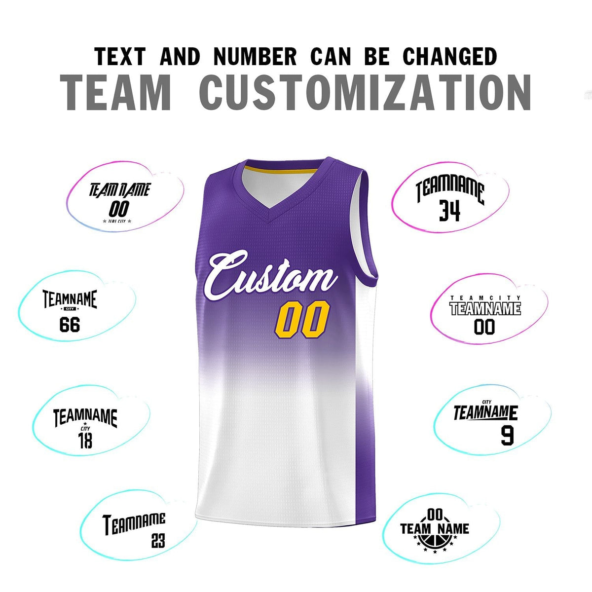 Custom Purple White Gradient Fashion Sets Sports Uniform Basketball Jersey