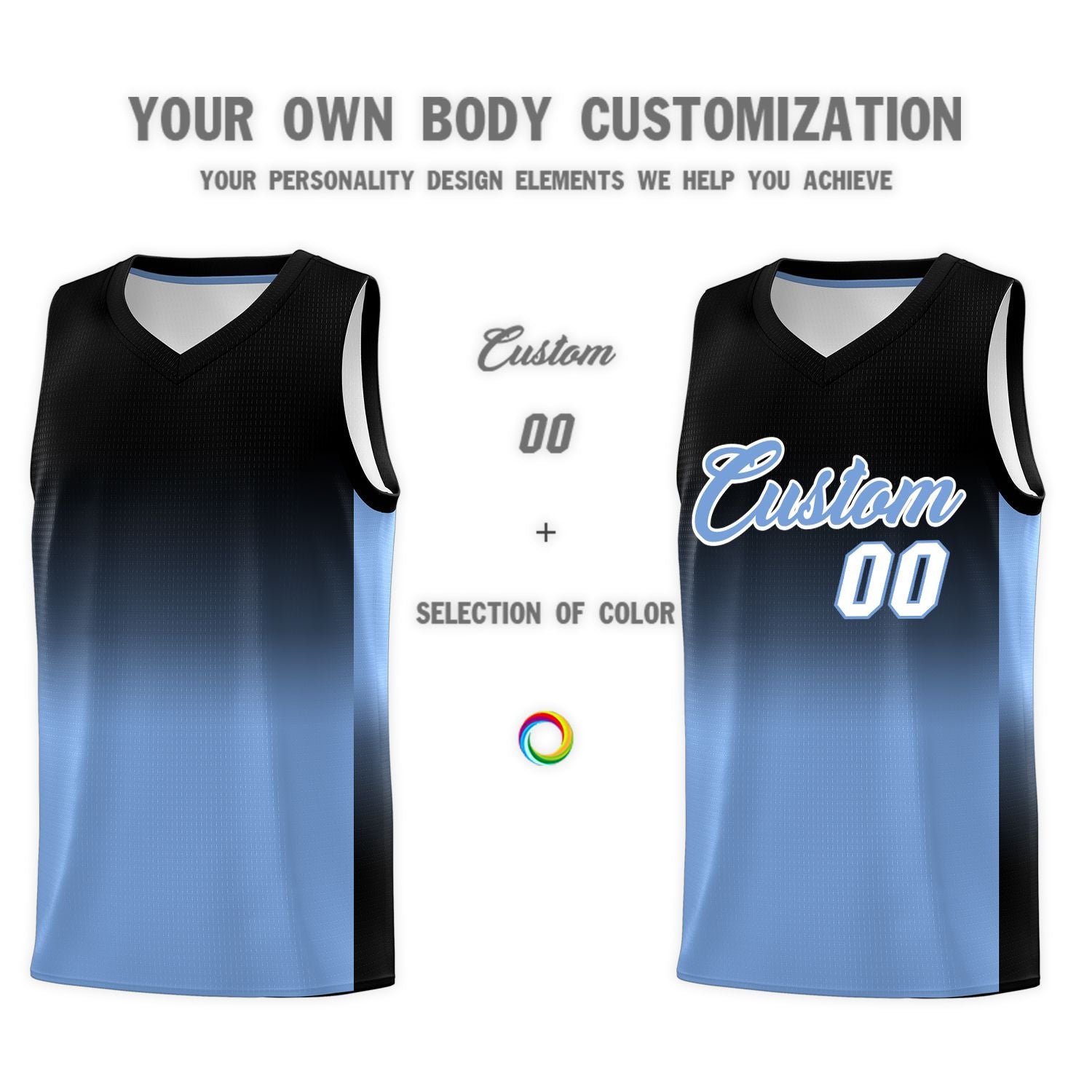 Custom Black Light Blue Gradient Fashion Sets Sports Uniform Basketball Jersey