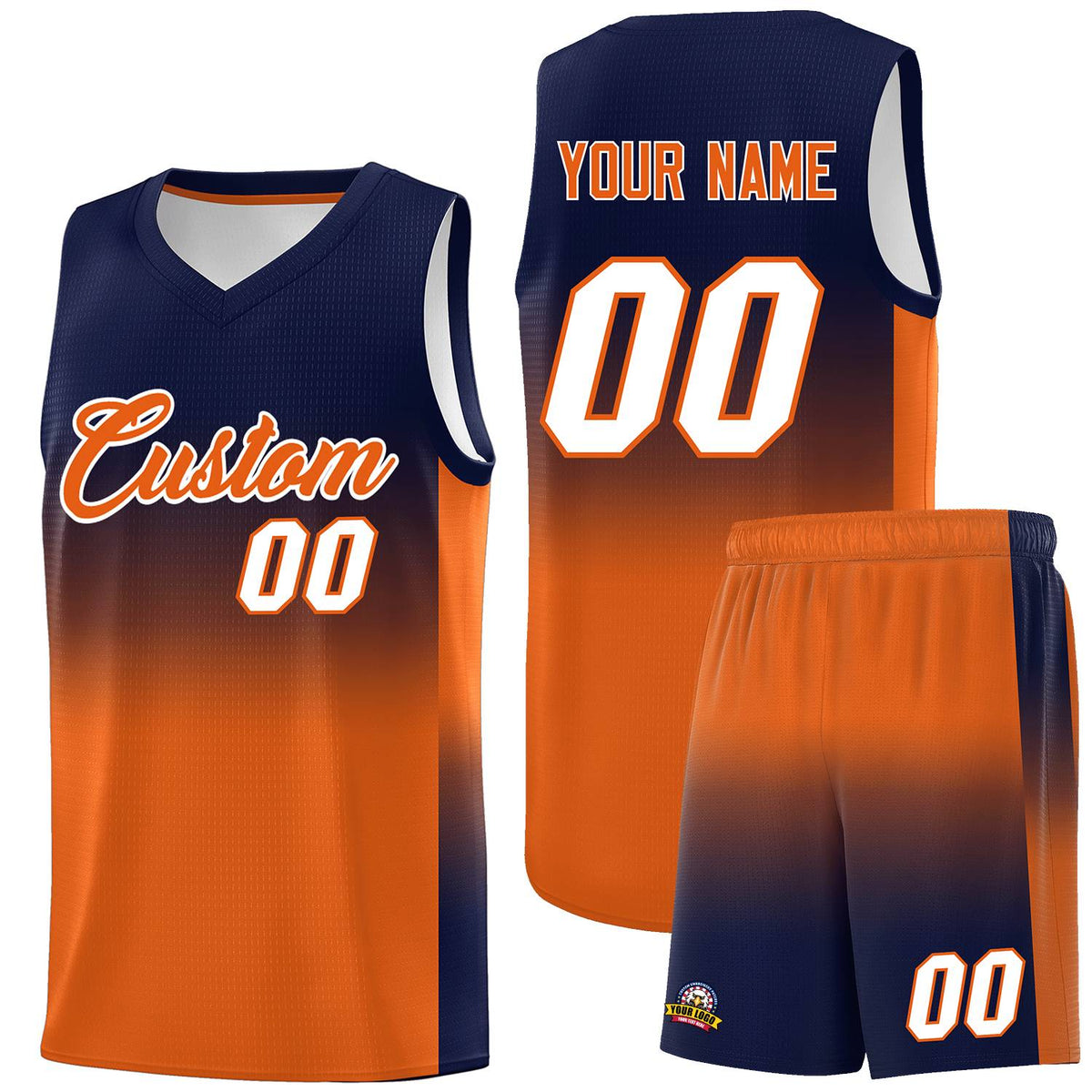Custom Navy Orange Gradient Fashion Sets Sports Uniform Basketball Jersey