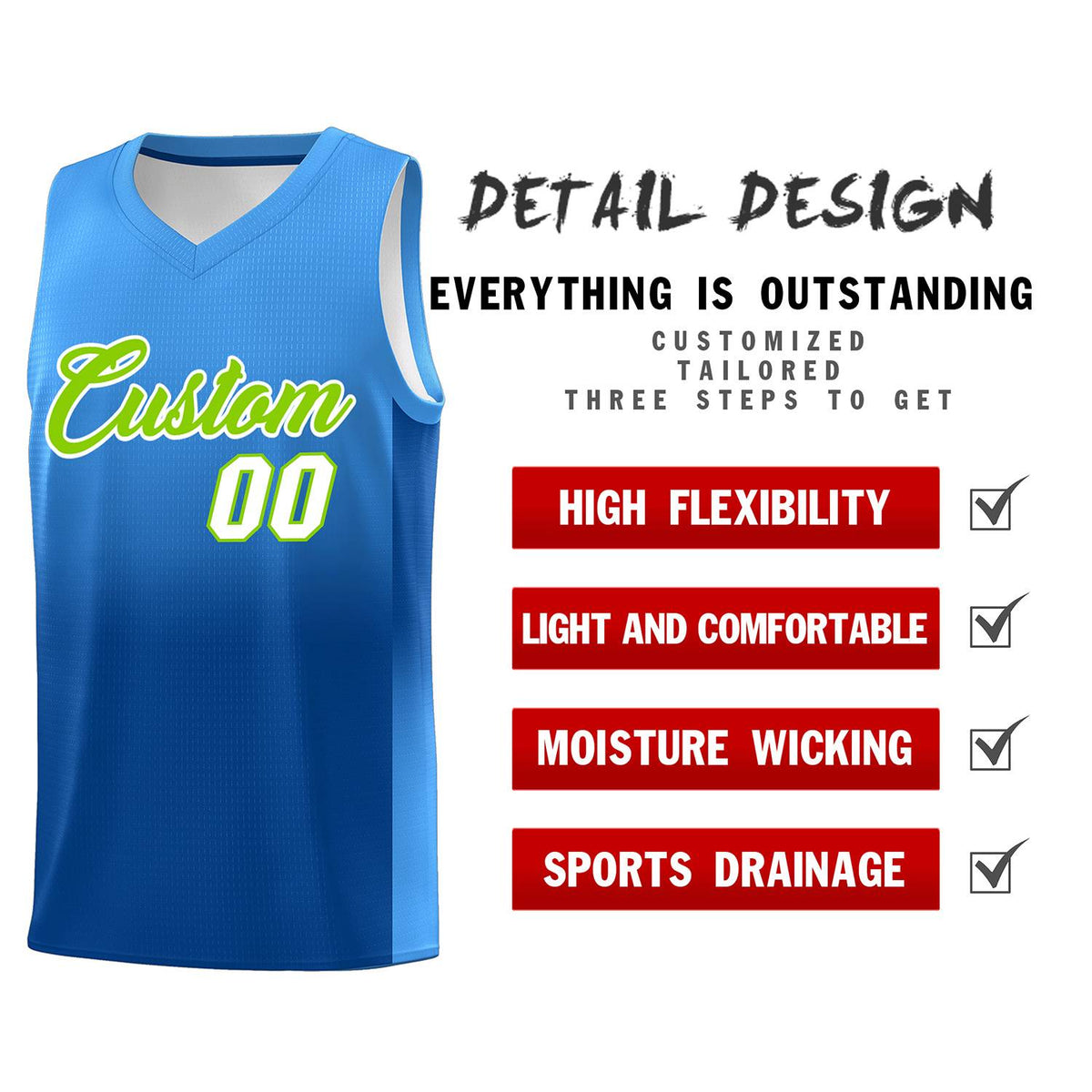 Custom Powder Blue Royal Gradient Fashion Sets Sports Uniform Basketball Jersey
