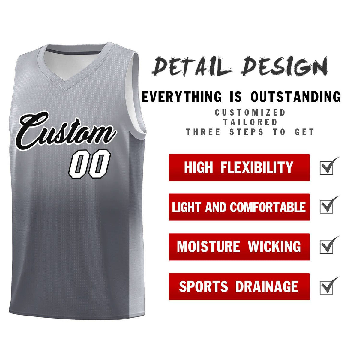 Custom Gray Dark Gray Gradient Fashion Sets Sports Uniform Basketball Jersey